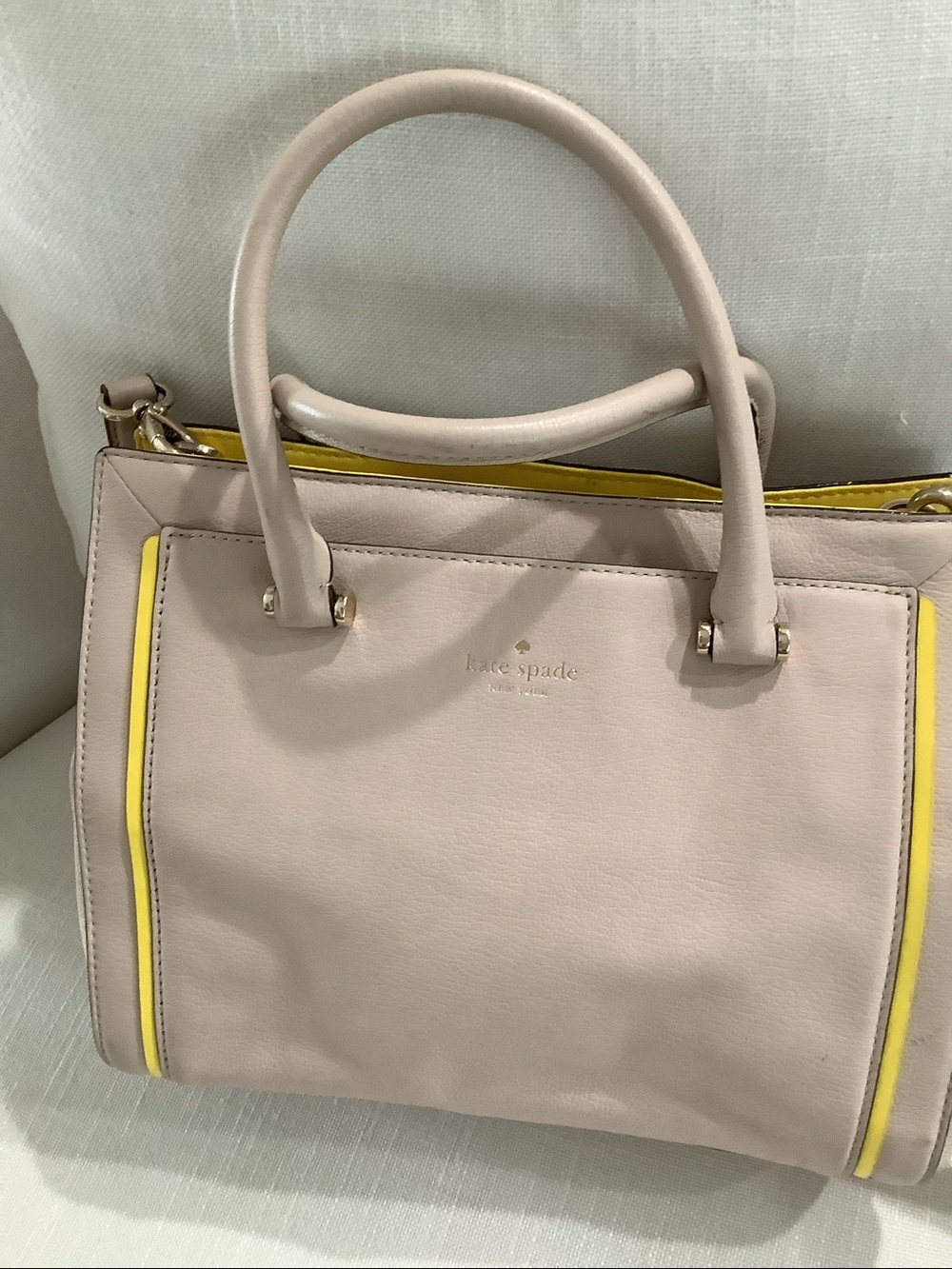 Kate Spade Blush Leather Satchel Yellow Trim Shoulder Bag